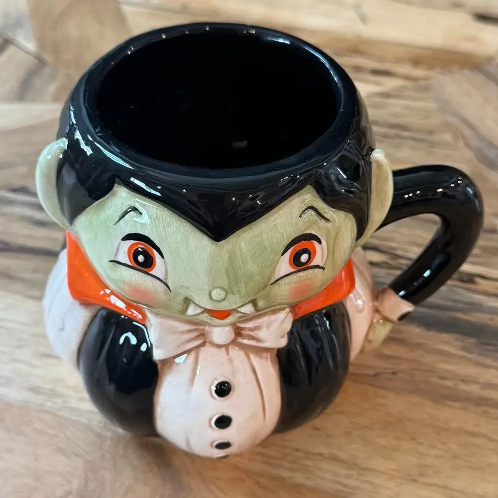 Johanna Parker Transpac Halloween Vampire Dracula Pumpkin Peep Mug Folk Art Fall